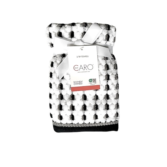 CARO Home Cotton Tip Towels Set of 2 Black Gray White Geometric SUSTAINABLE - Picture 1 of 6